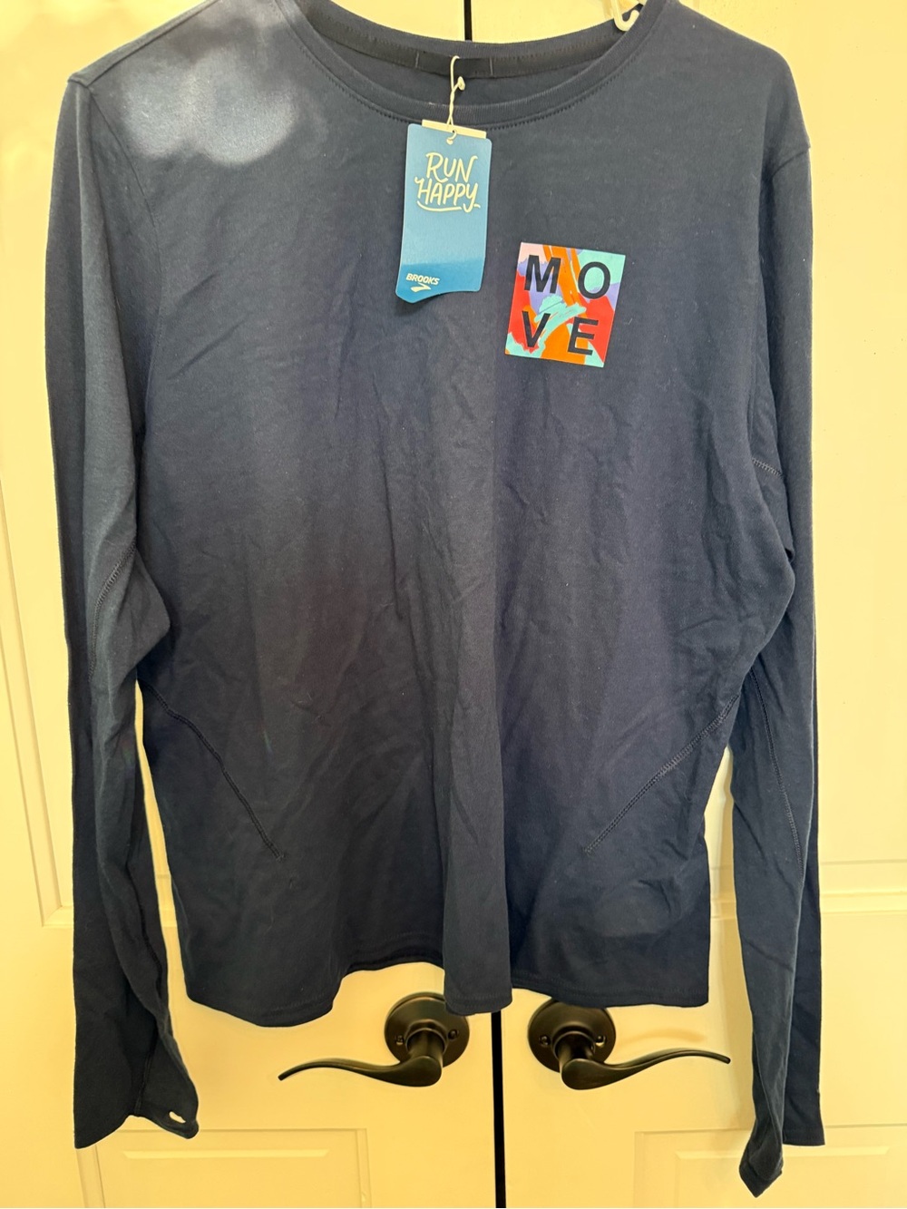Brooks Navy Long Sleeve Tee with Multicolor MOVE Square
